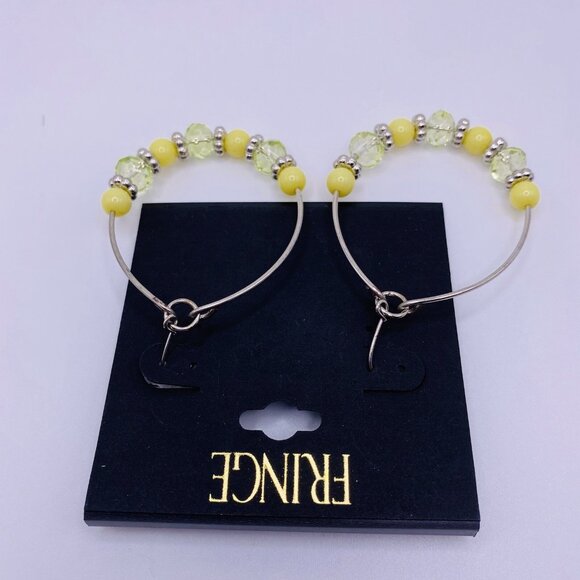 Fringe Yellow Beaded Hoop Earrings Lightweight Silver Tone Boho Chic NWT - Picture 4 of 4